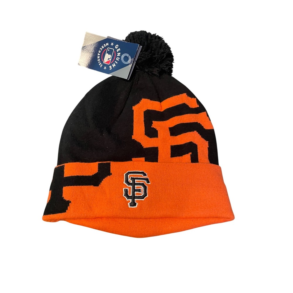 Fanatics San Francisco Giants MLB Block Party Cuffed Pom Beanie Hat Blk Orange